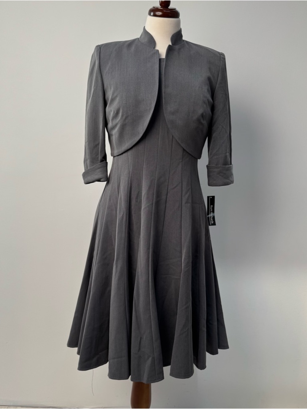 R&M Richards Charcoal Gray Fit-and-Flare Dress with Cropped Jacket size 6